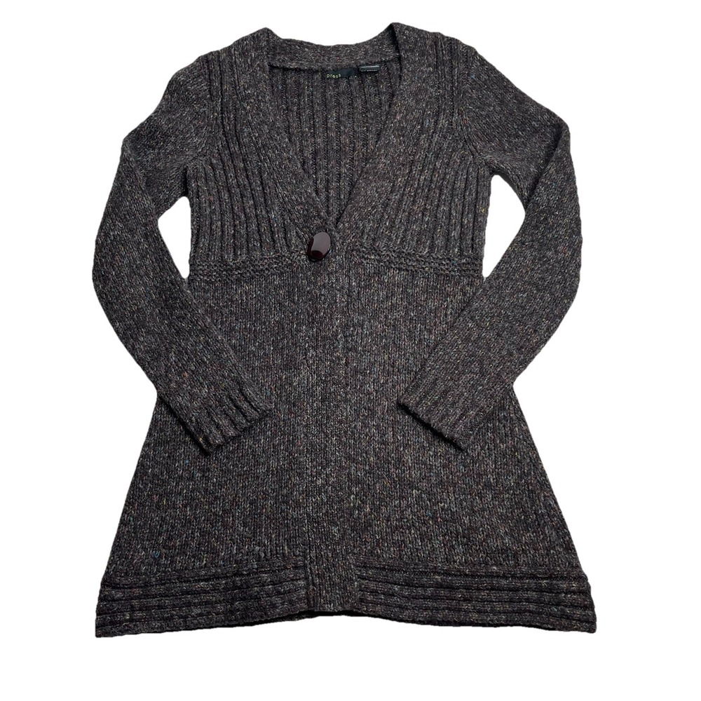 VTG Y2K Press Sweater Women's S Brown Cable Knit Cardigan One Button Swing